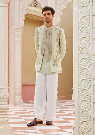 Rageen mint green bandhgala jacket set