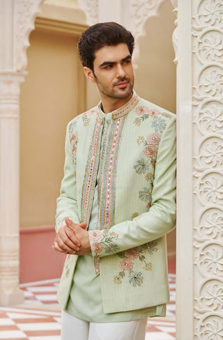 Rageen mint green bandhgala jacket set
