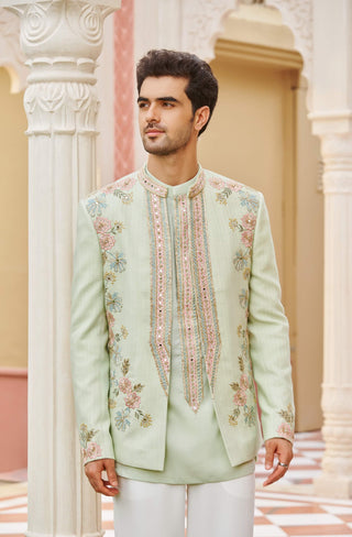 Rageen mint green bandhgala jacket set