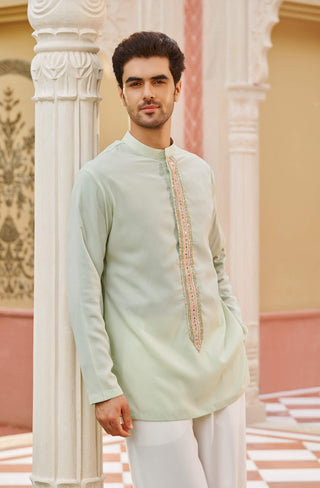 Rageen mint green bandhgala jacket set