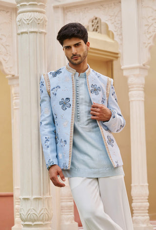 Ajuni powder blue bandhgala jacket set