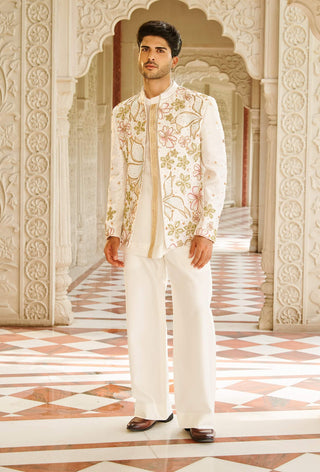 Jashnara ivory bandhgala jacket set