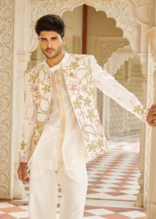 Jashnara ivory bandhgala jacket set