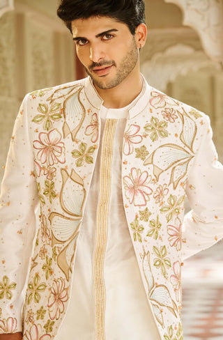 Jashnara ivory bandhgala jacket set