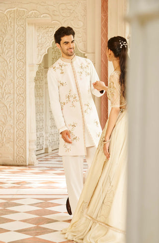 Mannat ivory sleeveless sherwani set