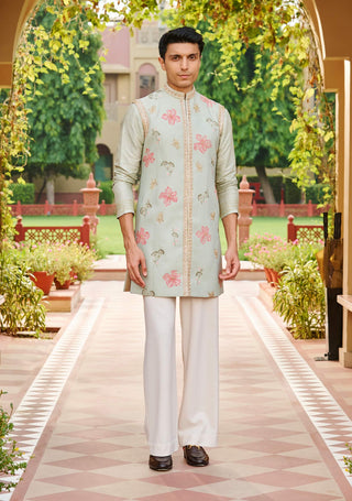 Sehaj pale green sleeveless sherwani set