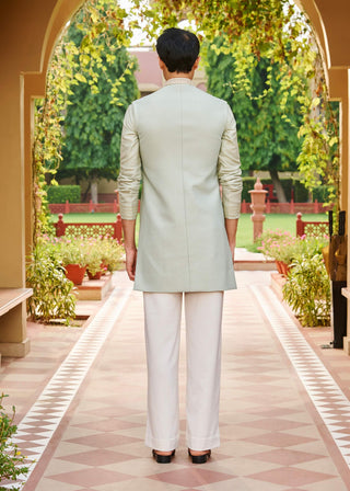 Sehaj pale green sleeveless sherwani set