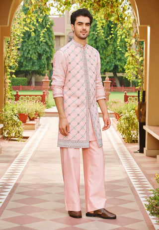Aafreen light pink sleeveless sherwani set