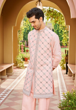 Aafreen light pink sleeveless sherwani set