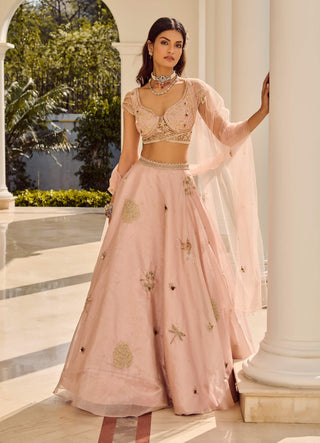 Blossom Light Pink Lehenga Set by Parul Gandhi available on Indiaspopup.com