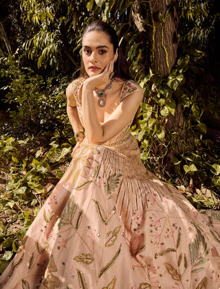 Misty Forest Pink Lehenga Set by Parul Gandhi available on Indiaspopup.com