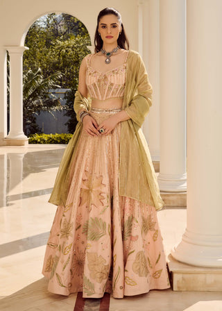 Misty Forest Pink Lehenga Set by Parul Gandhi available on Indiaspopup.com