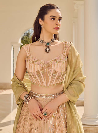 Misty Forest Pink Lehenga Set by Parul Gandhi available on Indiaspopup.com