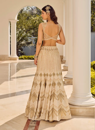 Dusty Ivory Mesh Lehenga Set by Parul Gandhi available on Indiaspopup.com