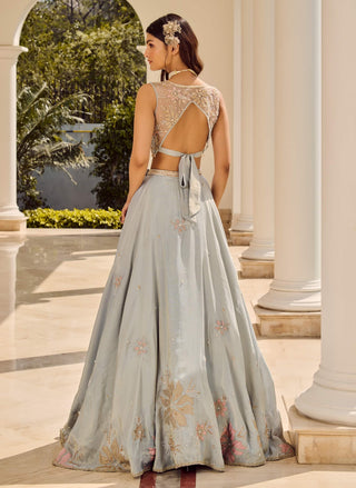 Misty Azure Powder Blue Lehenga Set by Parul Gandhi available on Indiaspopup.com