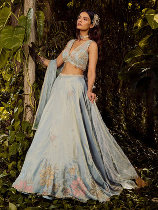Misty Azure Powder Blue Lehenga Set by Parul Gandhi available on Indiaspopup.com