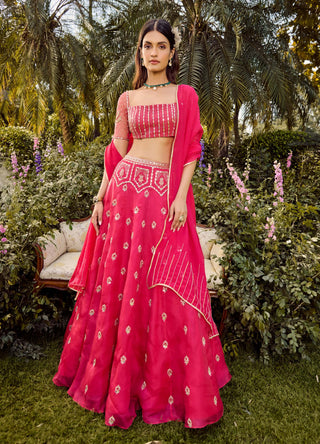 Hot Pink Mirage Lehenga Set by Parul Gandhi available on Indiaspopup.com