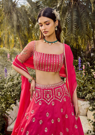 Hot Pink Mirage Lehenga Set by Parul Gandhi available on Indiaspopup.com