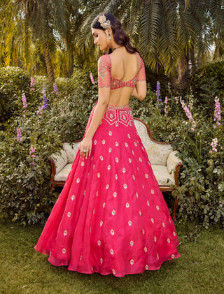 Hot Pink Mirage Lehenga Set by Parul Gandhi available on Indiaspopup.com