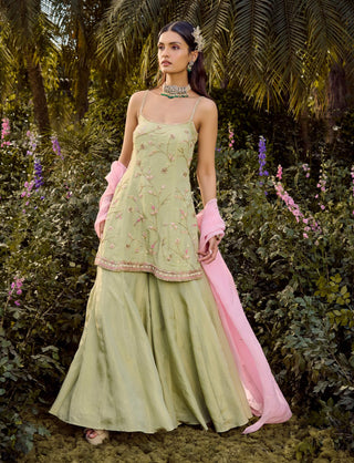 Sage Pista Green Sharara Set by Parul Gandhi available on Indiaspopup.com