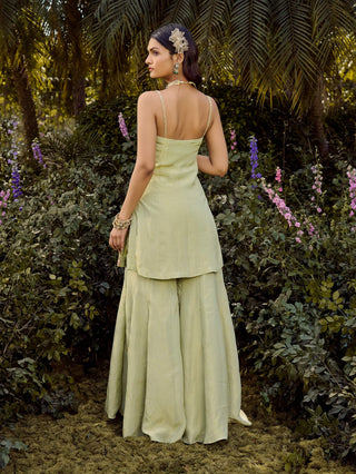 Sage Pista Green Sharara Set by Parul Gandhi available on Indiaspopup.com