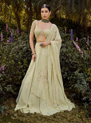 Mistara Pista Green Lehenga Set by Parul Gandhi available on Indiaspopup.com