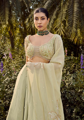 Mistara Pista Green Lehenga Set by Parul Gandhi available on Indiaspopup.com