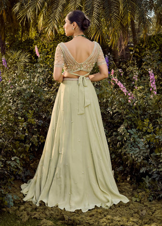 Mistara Pista Green Lehenga Set by Parul Gandhi available on Indiaspopup.com