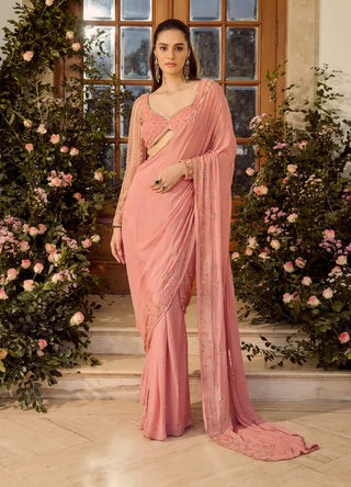Blossom Blush Pink Sari And Blouse by Parul Gandhi available on Indiaspopup.com