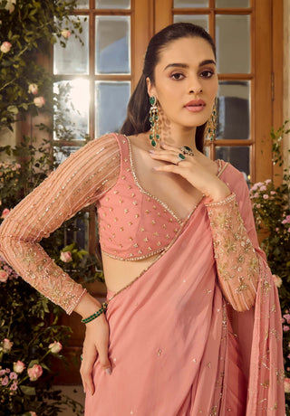 Blossom Blush Pink Sari And Blouse by Parul Gandhi available on Indiaspopup.com