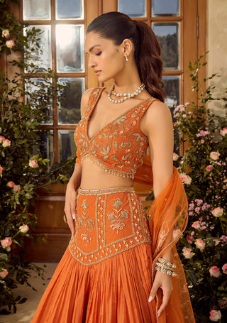 Maple Rust Lehenga Set by Parul Gandhi available on Indiaspopup.com