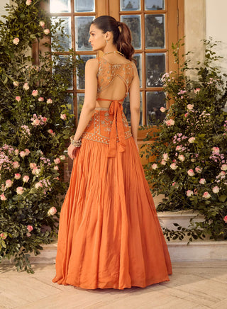 Maple Rust Lehenga Set by Parul Gandhi available on Indiaspopup.com