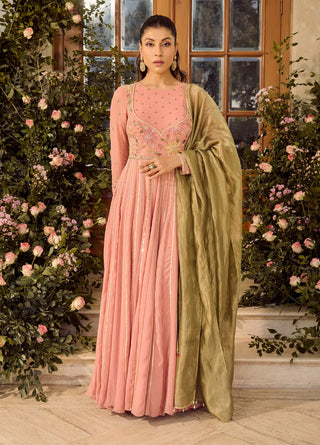 Fairy Pink Anarkali Set by Parul Gandhi available on Indiaspopup.com