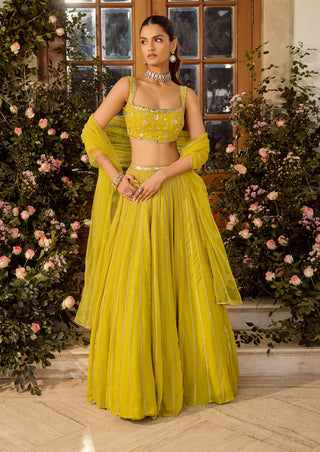 Glow Lime Lehenga Set by Parul Gandhi available on Indiaspopup.com