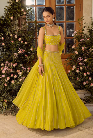 Glow Lime Lehenga Set by Parul Gandhi available on Indiaspopup.com