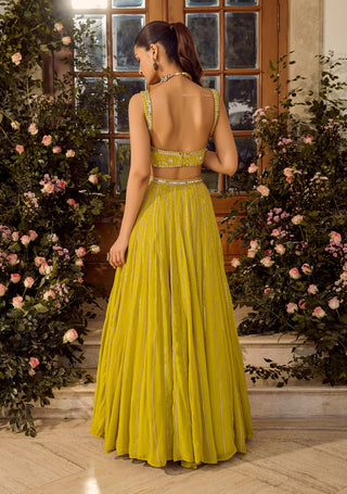 Glow Lime Lehenga Set by Parul Gandhi available on Indiaspopup.com