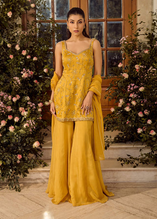 Marigold Mustard Sharara Set by Parul Gandhi available on Indiaspopup.com