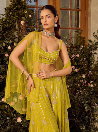 Lime Zest Flared Pant And Cape Set by Parul Gandhi available on Indiaspopup.com