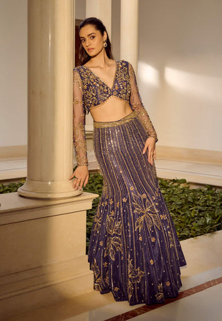 Glam Blue Lehenga Set by Parul Gandhi available on Indiaspopup.com