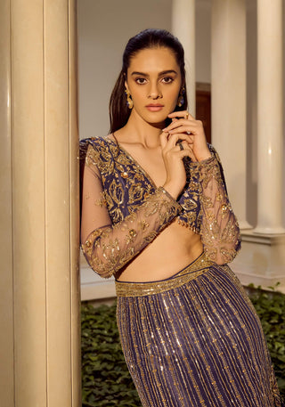 Glam Blue Lehenga Set by Parul Gandhi available on Indiaspopup.com