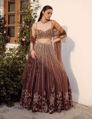 Autumn Mocha Lehenga Set by Parul Gandhi available on Indiaspopup.com