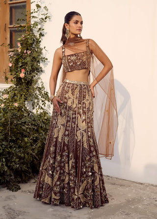 Bliss Mocha Lehenga Set by Parul Gandhi available on Indiaspopup.com