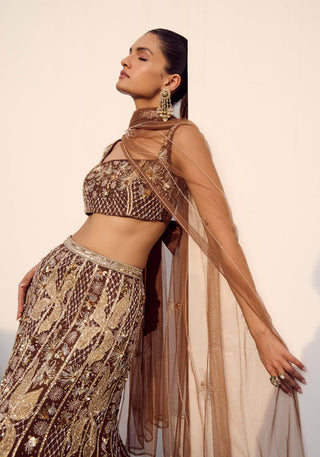 Bliss Mocha Lehenga Set by Parul Gandhi available on Indiaspopup.com