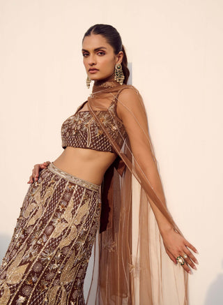 Bliss Mocha Lehenga Set by Parul Gandhi available on Indiaspopup.com