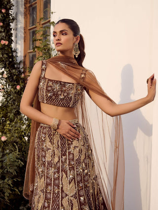 Bliss Mocha Lehenga Set by Parul Gandhi available on Indiaspopup.com