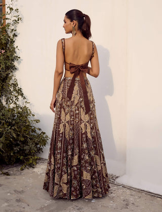 Bliss Mocha Lehenga Set by Parul Gandhi available on Indiaspopup.com
