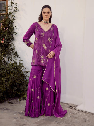 Plum Purple Sharara Set by Parul Gandhi available on Indiaspopup.com