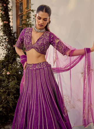 Soft Mulberry Lehenga Set by Parul Gandhi available on Indiaspopup.com