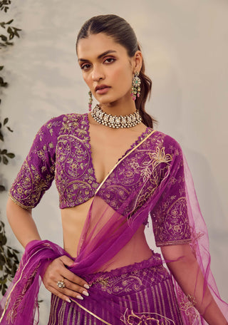Soft Mulberry Lehenga Set by Parul Gandhi available on Indiaspopup.com