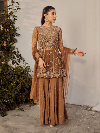 Mocha Mousse Sharara Set by Parul Gandhi available on Indiaspopup.com